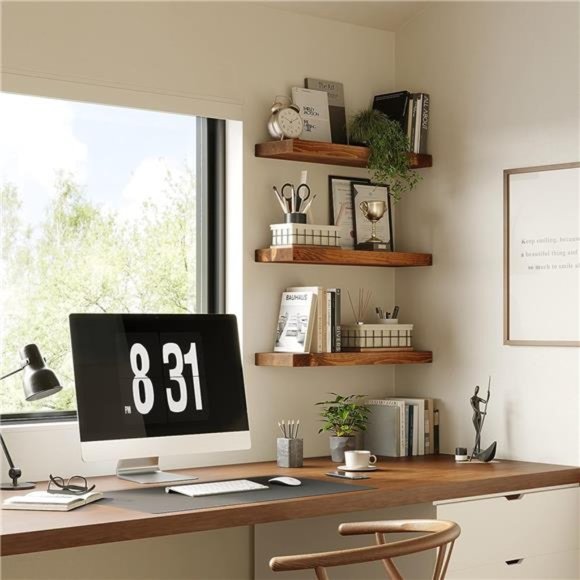 Wood Floating Shelves Set of 2 -Rustic Shelf 24inch -Made in Europe -Wide Wooden - Picture 5 of 6